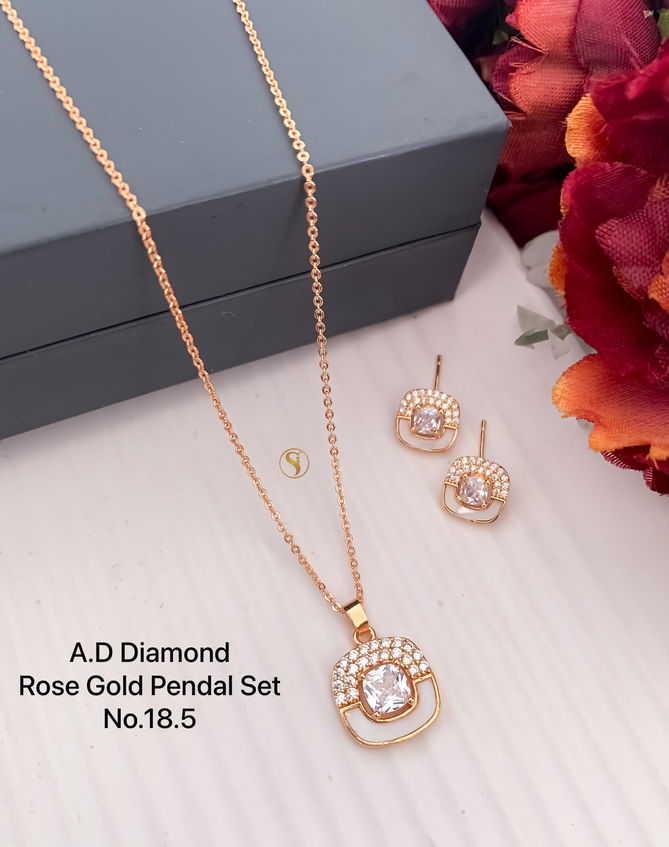 AD Diamond Designer Rose Gold Pendant Set 9 Wholesale Price In Surat
